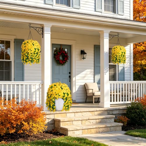 Image of Ammyoo Artificial Faux Hanging Flowers Basket for Fall Outdoor Decor