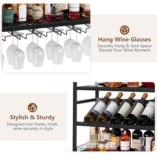 Image of Hoctieon Wall Mounted Wine Rack, 31.5 inch Wall Wine Rack for Display and Storage, Hanging Bottle Holder, for Living Room, Dining Room, Bar, Wine Cellar, Black Marbled