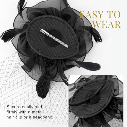 Image of DRESHOW Fascinators Hat Feather Headband Women's Fascinators Tea Party Headwear with Clip Flower Head Band for Girls & Women
