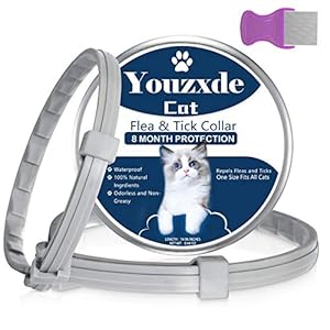 Flea and Tick Collar for Cats,8-Month Tick and Flea Control for Cats,Adjustable Design-One Size Fits All,Safe & Allergy Free, Waterproof, with Flea Comb,2 Pack