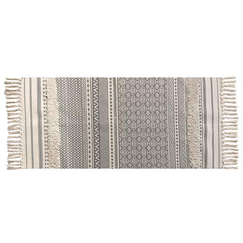 Seavish Boho Runner Rug,2.3X 5.2 Cotton Area Rug Farmhouse Hand Woven Fringe Throw Rug Tufted Shag Accent Tassel Rug For Living Room Bedroom Bathroom Kitchen Laundry Dorm #TOP6
