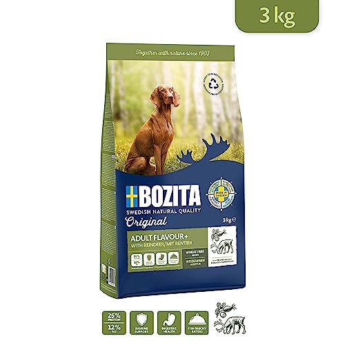 Bozita Hundefutter Original Adult Flavour Plus Rentier – 3 kg weizenfreis Trockenfutter für übergewichtige Hunde oder Hunde mit geringerem Aktivitätsniveau – Ausgewogene & kalorienbewusste Ernährung