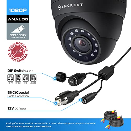 Amcrest Analog Outdoor Security Camera, Dome 2MP 1080P @ 30fps, Quadbrid HD-CVI/TVI/AHD, 98ft Night Vision, IP67 Metal, 129° FOV, Black (Not an IP Camera) (DVR Required, Not Included) (AMC1080DM28-B) thumbnail 3