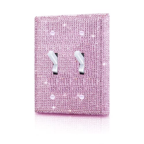Image of Shiny Golden Rhinestones Wall Plate Cover Double Toggle Toggle Light Switch Cover pink Rhinestones Outlet Covers Wall Plate 2 Gang Decorative