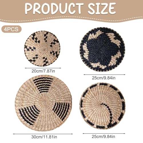 Cesta de mimbre para pared (4 uds., 8-12") redonda de decoración boho 4