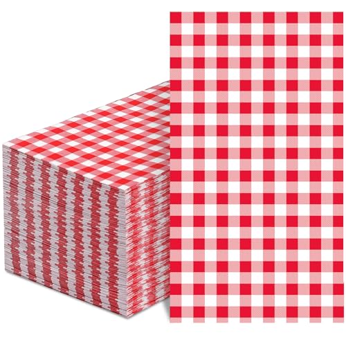 100 Pcs Red Gingham Napkins Disposable - Red and White Checkered Paper Napkins - Plaid Dinner Napkins for Picnic BBQ Birthday Wedding 4th of July Party Supplies