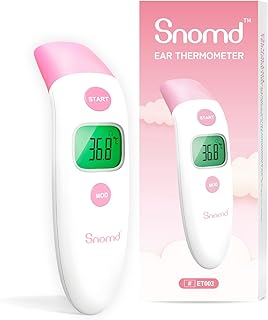 Snomd Termómetro Digital Frente y Oído, Multifunción 2 en 1 Termómetro Bebés Adultos, con lectura instantánea, alarma de fiebre, pantalla LCD, conmutador °C/°F