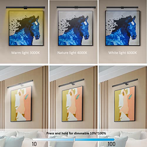 Image of Rechargeable Picture Light Battery Operated,19.7 inch Wireless Painting Light with Remote Control,Metal Art Display Lamp,3 Modes,Dimmable Dartboard Light with Timer for Frame Picture