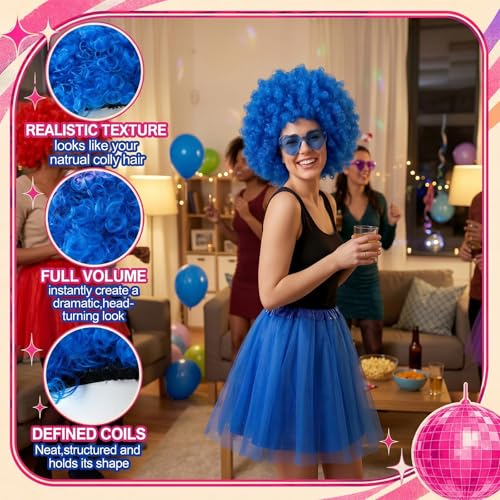Image of Wesiti 24 Pcs 6 Sets Wigs Tutus Glasses for Women Costume,Neon,Mix