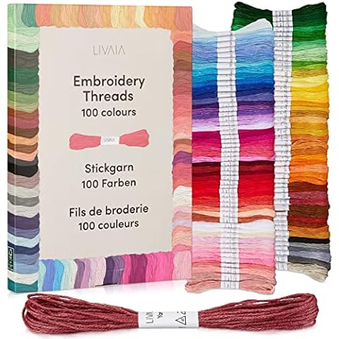 Embroidery Thread Set: Cross Stitch Thread in 100 Colours, 5 metres each - Embroidery Threads, Bracelet Thread, Crochet Thread - Sewing Thread LIVAIA Cover