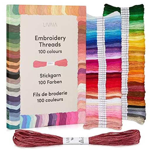 Set de hilos de bordar de 5 metros en 100 colores distintos: Bonito kit de hilos para bordar, tejer, trenzar, hacer manualidades o ganchillo – Set de punto de cruz - Set de bordado – Hilos LIVAIA