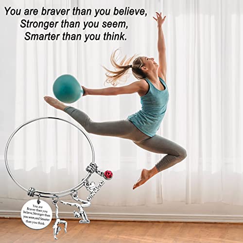 Gymnastics Gifts for Girls Personalized DIY I Love Gymnastics Bracelet With Birthstone Gymnast Charm Bangle Birthday Christamas Jewelry Gift for Teen Girls4