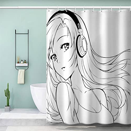 Rideau de Douche 180x180 cm 3D Imprime Anime Jolie Fille Animée Rideau de Douche Baignoire Anti-moisissure Lavable en Machine Salle de Bain Décor Polyester Rideau de Douche Leste Cover
