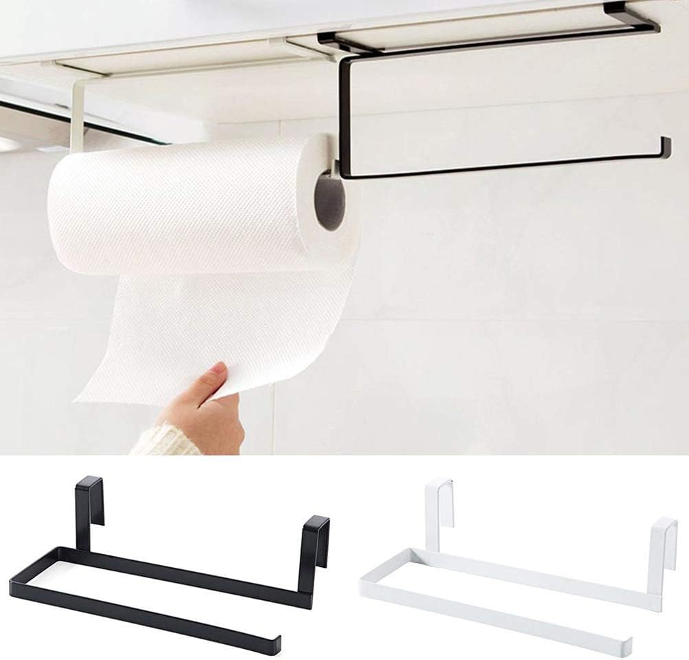 Mumusuki Paper Towel Holder Over Door Rack, Easy Installation No Tools Secure Hanging Space Saving Black