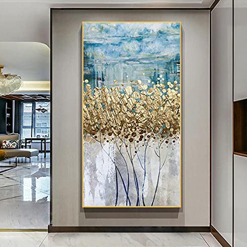 Toile abstraite dorée de salon avec cadre déco murale grand format