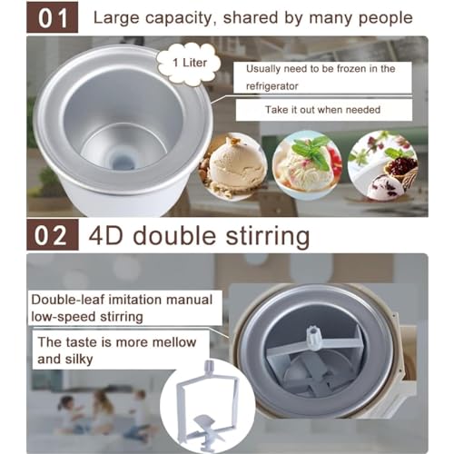 Automatische Softeismaschine, 1 l, tragbarer elektrischer Eismixer for Zuhause, Dessert-Einfrieren, Joghurt-Sorbet-Maschine, abnehmbar und leicht zu reinigen, for gefrorenen Joghurt, Gelato, Sorbet – Bild 6