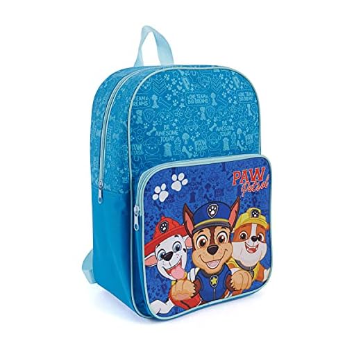 PERLETTI Mochila Paw Patrol para Niños Escuela y Guardería - Mochilita Azul para Niño Chase Marshall Rubble con Bolsillo Frontal - Bolso Escolar con Tirantes Regulables para Chicos - 36x24x12 cm