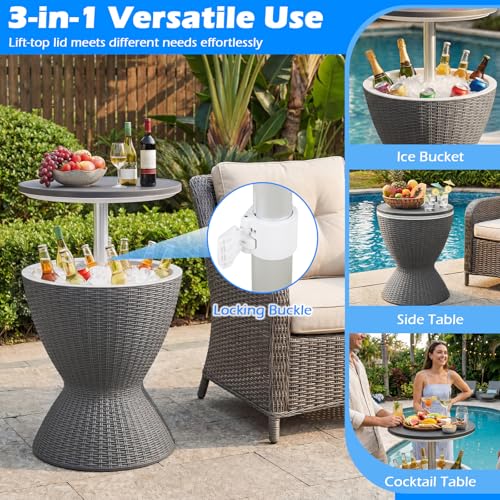Image of Tangkula Outdoor Cooler Table, Multi-Functional Cooler Bar Table, Adjustable Height Ice Cooler Side Table w /Drain Plug, 8 Gallon Beer & Wine Cooler, Rattan Style Patio Furniture for Pool Parties