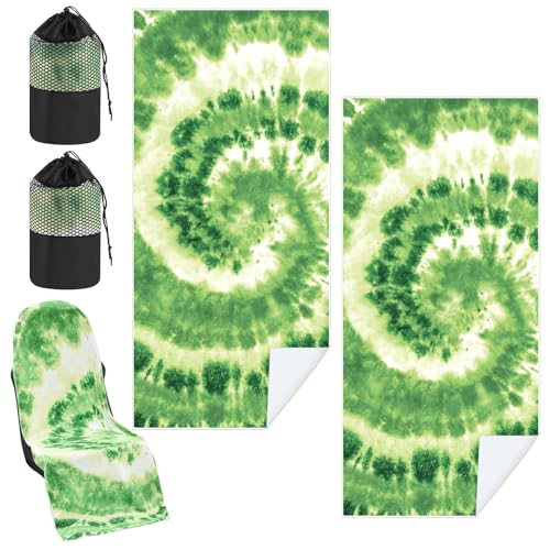 Image of Hahafelt 2 Pack Car Seat Towel Cover with Storage Bag, Green Tie Dye | 63 x 32 in Car Towel Seat Cover Non Slip Waterproof, Gym Workout Swimming Running, Machine Washable Sweat Absorbent Protector