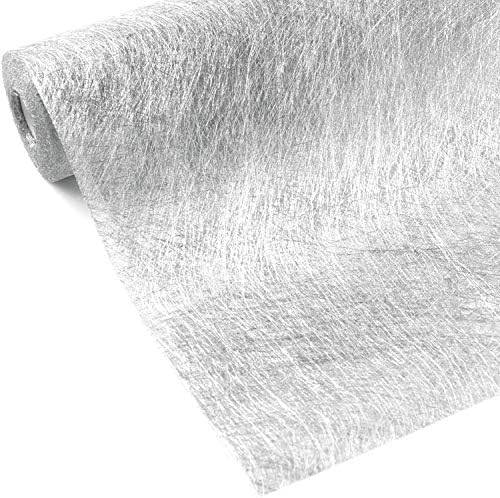 WELTRXE Table Runner 28cmx5m Double-Sided Silver Metallic Reusable Festival Gift Ribbon Polyester Fiber Non-woven Fabric Roll Wedding Party Dinner Christmas Decor DIY Sash Floral Wrapping Valentine's