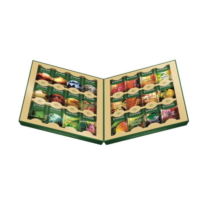 GREENFIELD TEA SET PREMIUM | tea 96 Beutel (tea bags) | 24 Sorten | Geschenkset | tee collection | schwarztee, Grüner Tee, Kräutertee 167,2g (96 Tassen)