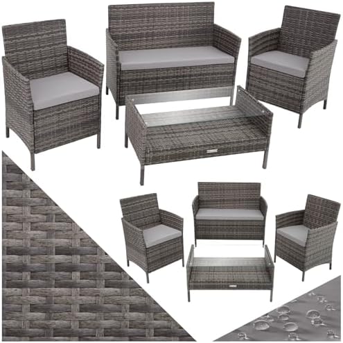 Set Salottino In Rattano Palermo Di TecTake - Con Sedie, Cuscini E Tavolino In Vetro, Imbottitura Idrorepellente, Resistente Ai Raggi UV, Colore Naturale - Foto 9