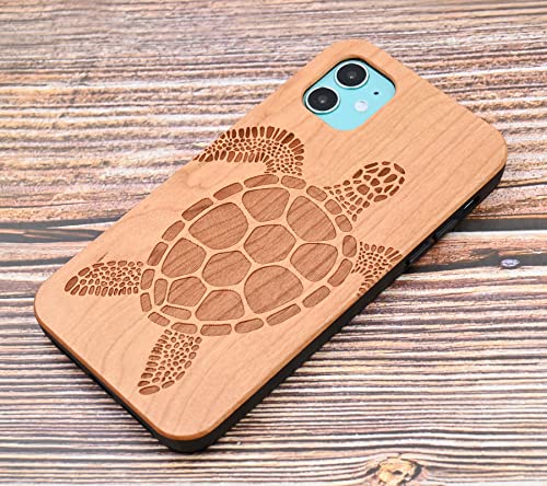 Cyd Wooden Case For Iphone 11, Natural Real Wood Engraved Sea Turtle Shockproof Drop Proof Slim Bumper Tpu Protective Cover #TOP4