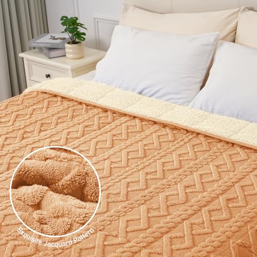 Image of Wemore Weighted Blanket for Adults Twin Size 15 lbs, Dual Sided Soft Fuzzy Jacquard Sherpa Weighted Blankets, Cozy Fluffy Knitted Heavy Blanket, Orange-Yellow, 60 x 80 inches