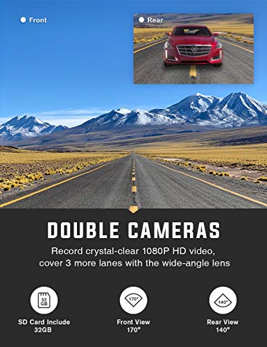 Dash Cam Front and Rear Include 32GB SD Card, 1080P Dash Camera for Cars 3 Inch LCD Screen Dual Dash Cam with Night Vision, 170° Wide Angle Dashboard Camera Motion Detection Parking Monitor G-Sensor - Thumbnail 7