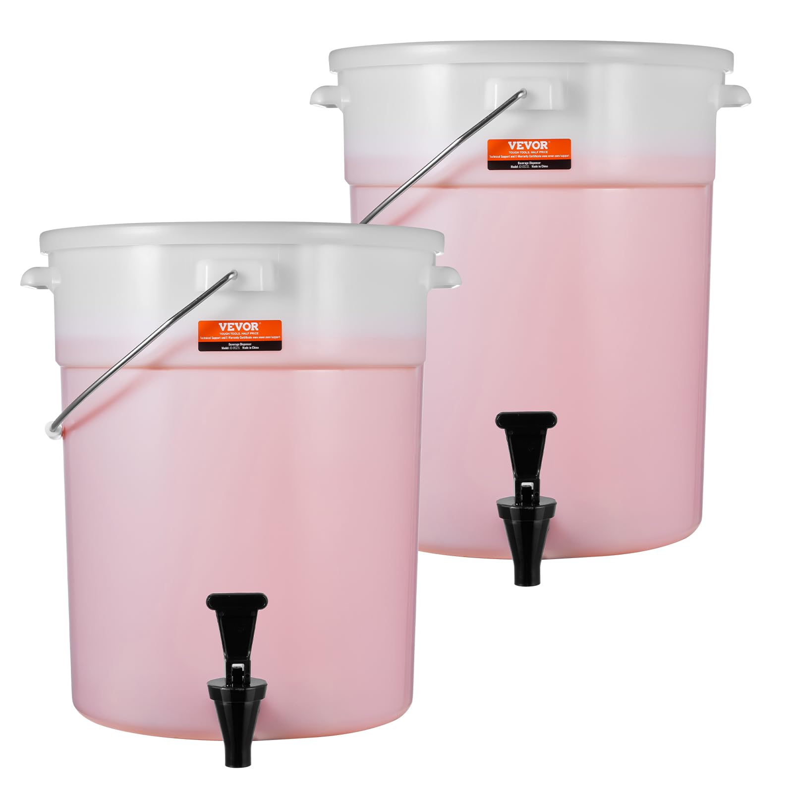 VEVOR Distributeur de Boissons 2 PCs Grande Capacité de 19 L, Fontaine à Eau avec Robinet et Couvercle, en Plastique, Distribution de Jus Limonade Thé Glacé, pour Restaurants, Hôtels, Cafés, Soirées