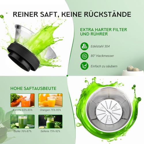SOVIDER Entsafter, 600W Juicer Machine für Obst und Gemüse in Edelstahl, 76mm Zufuhröffnung, 3 Geschwindigkeiten, Anti-Tropf-Funktion und Überhitzungsschutz Leicht zu bedienen und zu reinigen,BPA-frei