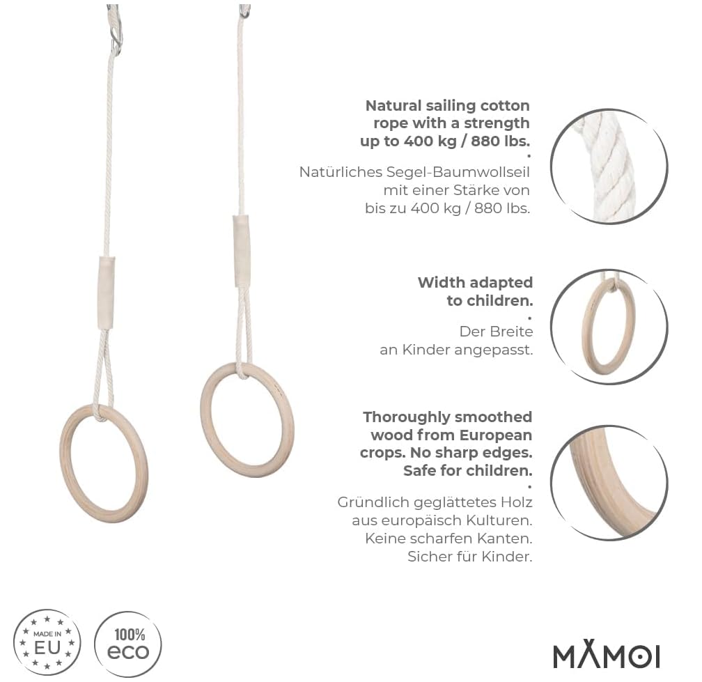 MAMOI® Turnringe aus Holz, Indoor & Outdoor Turngeräte, Gymnastikringe, Ringe Schaukel