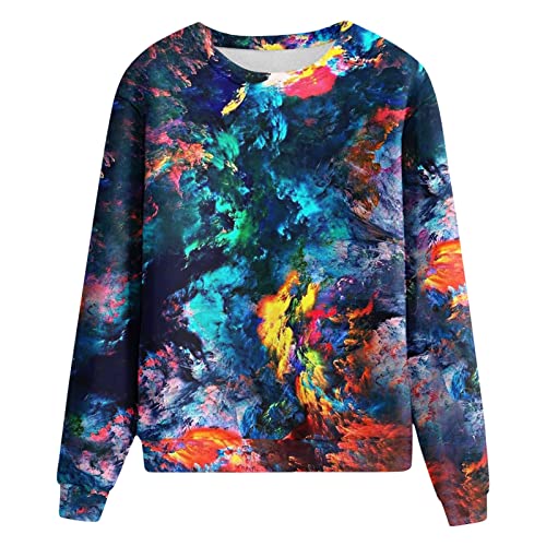 Sweatshirt femme bleu imprimé dégradé col rond pull ample coupe longue confortable