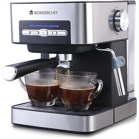 Wonderchef Regalia Espresso Coffee Maker 15 Bar, for Espresso, Cappuccino, etc. with Steamer Spout for Cappuccino & Latte, Professional Style Coffee, Works with Coffee Powder, 2 Years Warranty, Steel