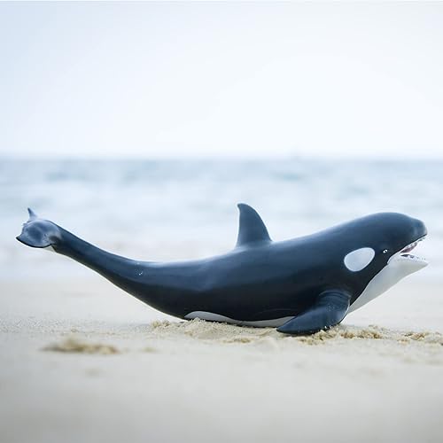 Miniatura 8 de Gemini&Genius Shark Toys - Figura de acción de ballena asesina, animales marinos, orca, pez negro, de goma suave, 16 pulgadas de longitud, ideal