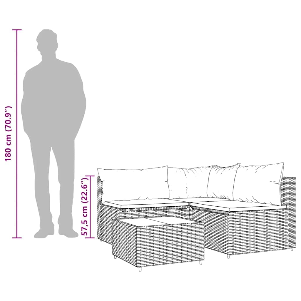 vidaXL Salon de Jardin 4 pcs avec Coussins Marron Résine tressée, Ensemble de Salon d'extérieur, Ensemble de mobilier d'extérieur, Ensemble de mobilier de Patio