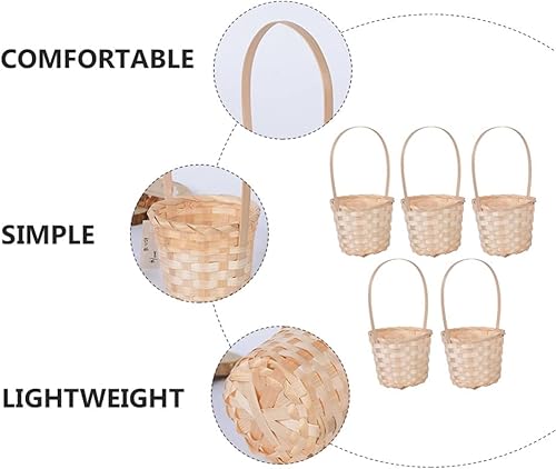Miniatura 8 de Hemoton Contenedores de bayas, 5 unidades, mini cestas tejidas con asas, cesta de picnic de bambú, cesta de almacenamiento de alimentos, decoración