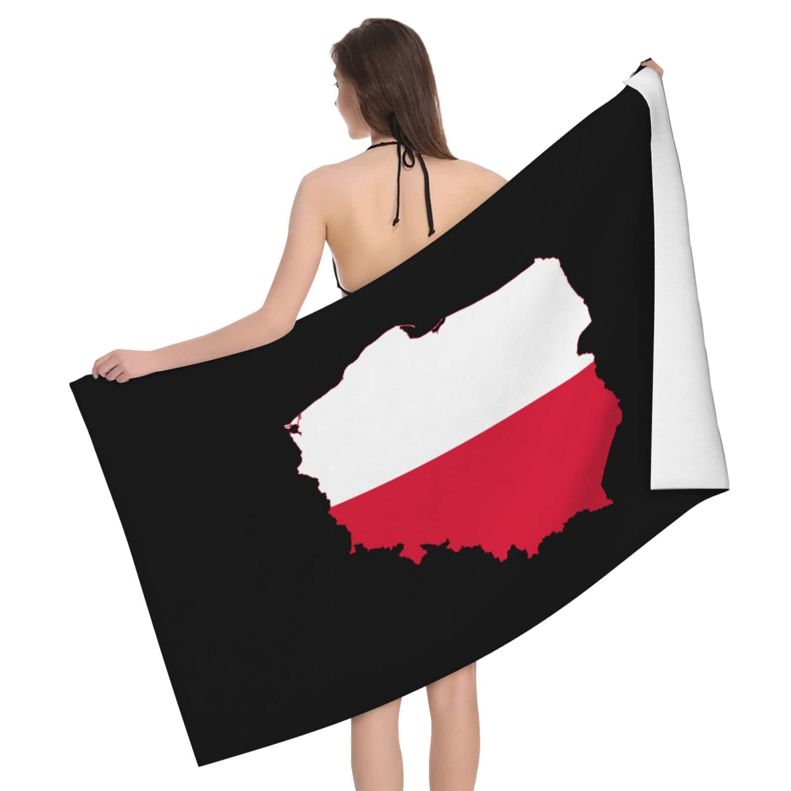 Lsjuee Polska Flag Map Beach Towel Absorb Water Quick Dry Bath Towel, for Beach, Swimming Pool, Camping