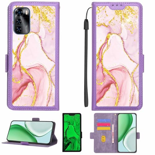Aroepurt Case Compatible for GOMDUSA GO MD USA X23 PRO Phone Case Flip Cover [with Tempered Glass Screen Protector][RFID Blocking][Gold Glitter+Luminous] LPT-FDL