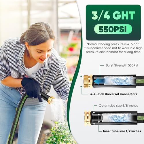Image of Garden Hose 100ft Lightweight, Non-Expanding, Leak-Proof Metal Connector, No-Knot No-Tangle, Easy to Store and Carry, Wear-Resistant, 3 /4GHT Flexible Water Hose for Yard, Outdoor (Black Green)