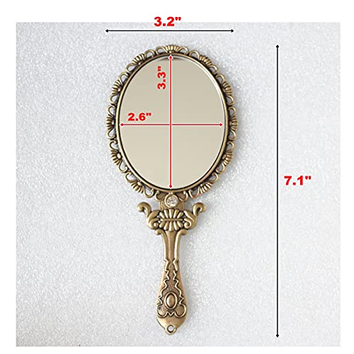 Sehamano Vintage Hand Mirror With Embossed Rose On The Back Handheld Makeup Beauty Metal Mirror Compact Purse Small Mirror (Brass (Matt Gold)) #TOP1