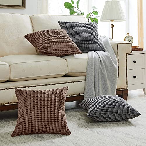 Beben Throw Pillow Covers - Set Of 2 Pillow Covers 16X16, Decorative Euro Pillow Covers Corn Striped, Soft Corduroy Cushion Case, Home Decor For Couch, Bed, Sofa, Bedroom, Car (Brown, 16X16) #TOP3