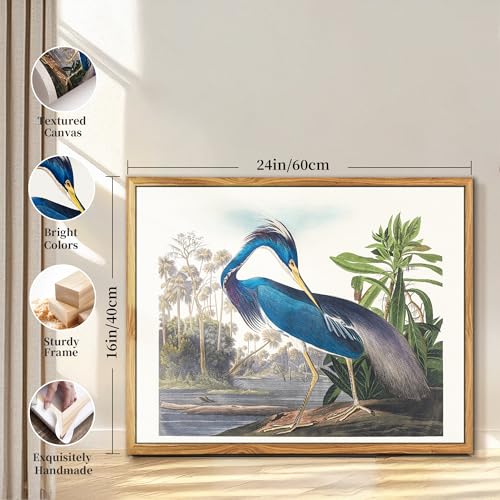 crmotu Vintage Framed Wall Art, Heron Animal Canvas Art Prints, Tropical Bird Nature Wall Decor Pictures, Still Life Aesthetic Wall Paintings for Living Room Bedroom Bathroom, Office Decor, 16x24 inch