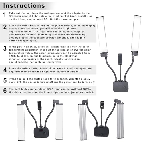 Image of Double Arms LED Video Light, Professional 45W Bi-Color Adjustable Lighting with Phone Holder for Live Streaming Makeup and Travel Aluminum ABS