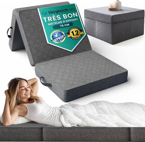 Matelas Pliant Invité 75x195x14 cm – ferme & confortable – Matelas Pliable avec Housse, utilisable comme table & pouf – gain de place pour invités,...