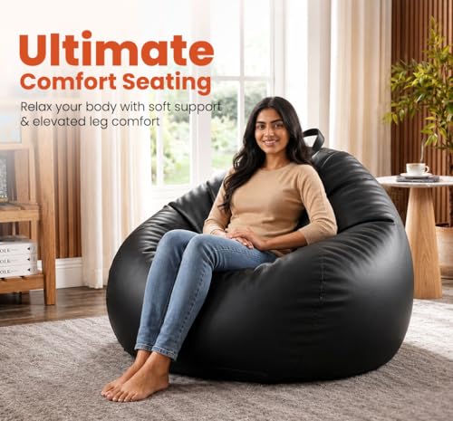 Image of Sattva Classic 3XL Bean Bag Chair with Beans Filled | Faux Leather Sofa Style Bin Bags with Beans Filling| Comfortable Seating for Adults & Teens, Home & Office - Black