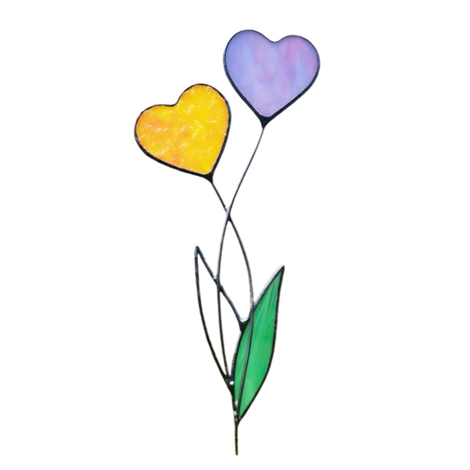 Colorful Metal Heart Stake | Heart Flower Metal Stake | Love Flower Sign Garden Insert Waterproof and Resistant Garden Art Ornament for Pot