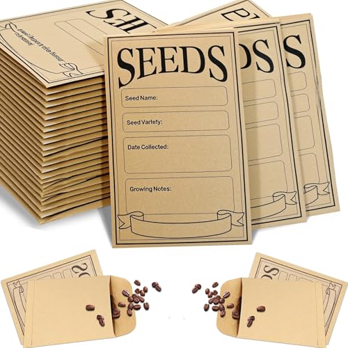50 PCS Seed Envelopes Small Brown Envelopes Seed Packets Seeds Envelope Smalls Brown Paper with Smalls Browns Paper with Types Name Template Sealing Saving Envelope for Saving (8x12cm)