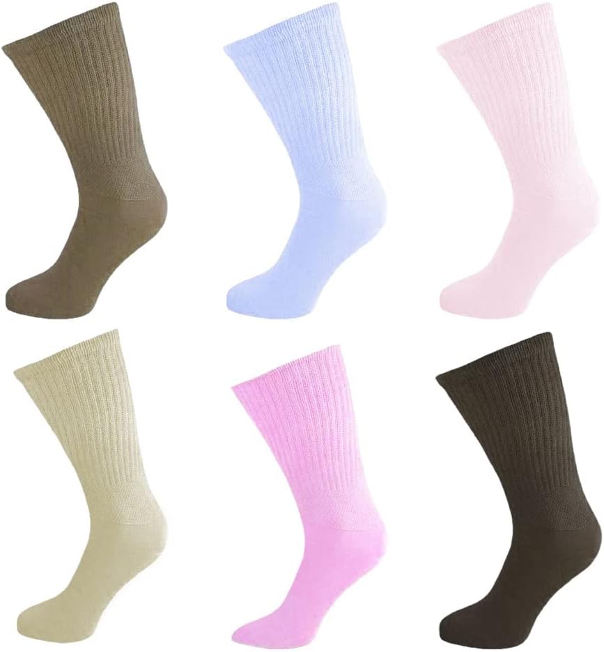 Six pairs of Women's DIABETIC EXTRA Wide Non Elastic Cotton Socks for Swollen Legs and Diabetics Extra Wide Top Designed for Wide and Problematic feet - UK Size 4-8