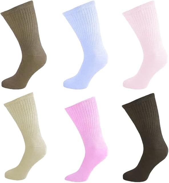 Bonjour - Six pairs of Women's DIABETIC EXTRA Wide Non Elastic Cotton Socks for Swollen Legs and Diabetics Extra Wide Top Designed for Wide and Problematic feet - UK Size 4 - 8